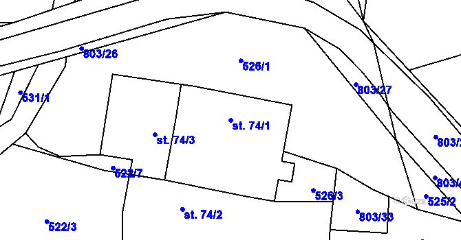 Parcela st. 74/1 v KÚ Chvojnov, Katastrální mapa