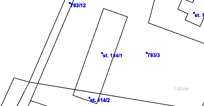 Parcela st. 114/1 v KÚ Chvojnov, Katastrální mapa