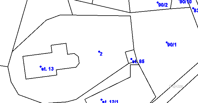Parcela st. 2 v KÚ Chvojnov, Katastrální mapa