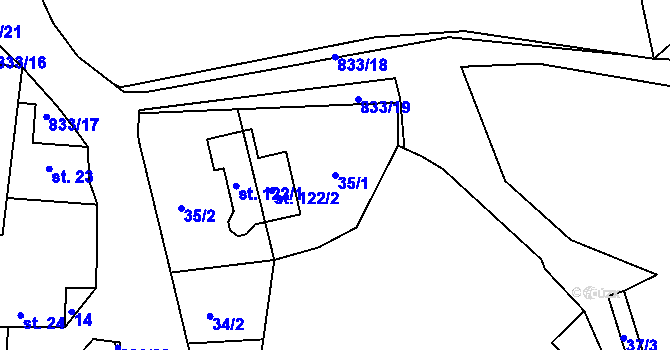 Parcela st. 35/1 v KÚ Chvojnov, Katastrální mapa