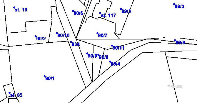 Parcela st. 90/8 v KÚ Chvojnov, Katastrální mapa