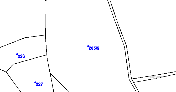 Parcela st. 205/9 v KÚ Chvojnov, Katastrální mapa