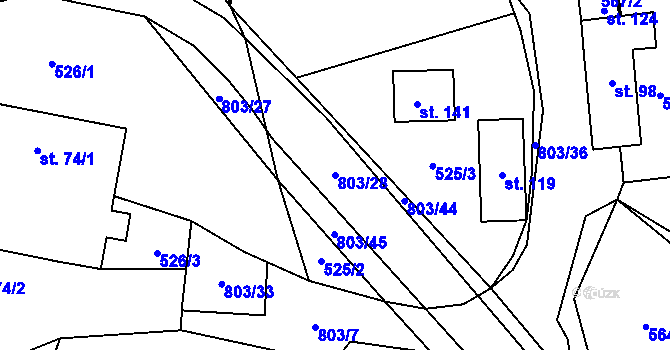 Parcela st. 803/28 v KÚ Chvojnov, Katastrální mapa