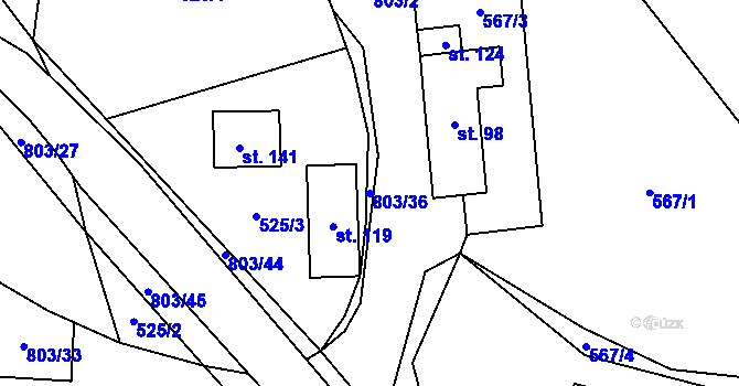 Parcela st. 803/36 v KÚ Chvojnov, Katastrální mapa