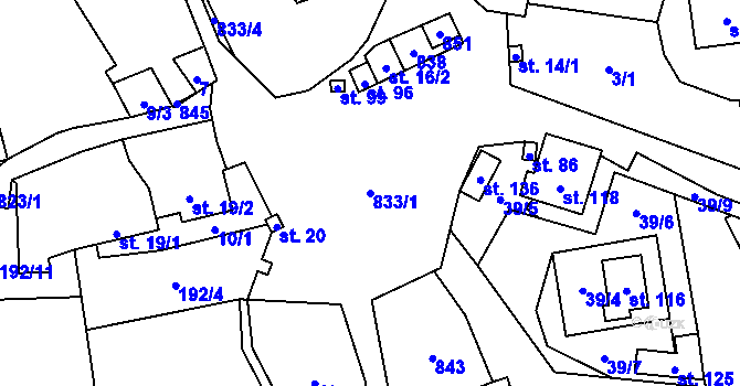 Parcela st. 833/1 v KÚ Chvojnov, Katastrální mapa