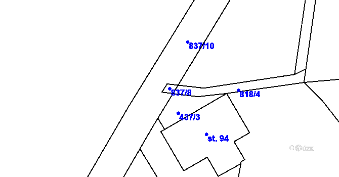 Parcela st. 837/8 v KÚ Chvojnov, Katastrální mapa