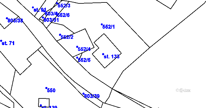 Parcela st. 133 v KÚ Chvojnov, Katastrální mapa