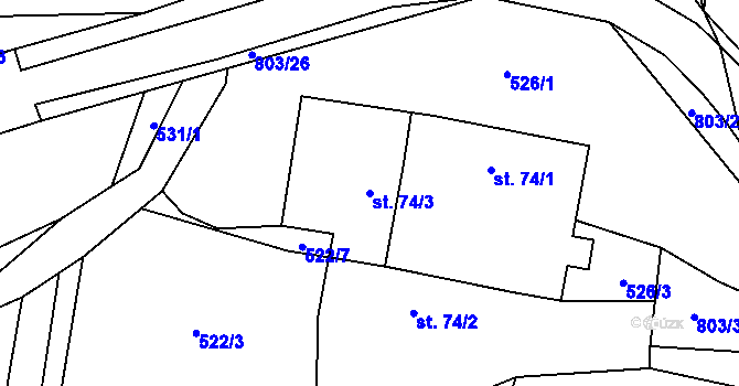 Parcela st. 74/3 v KÚ Chvojnov, Katastrální mapa