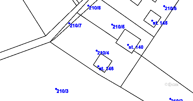 Parcela st. 210/4 v KÚ Chvojnov, Katastrální mapa