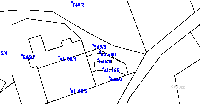 Parcela st. 545/10 v KÚ Chvojnov, Katastrální mapa