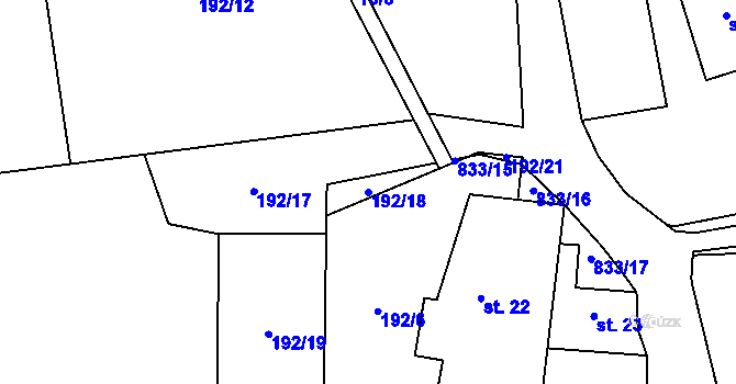 Parcela st. 192/18 v KÚ Chvojnov, Katastrální mapa