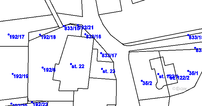 Parcela st. 833/17 v KÚ Chvojnov, Katastrální mapa