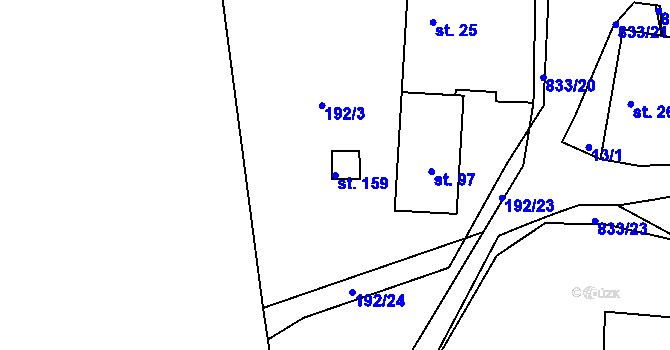 Parcela st. 159 v KÚ Chvojnov, Katastrální mapa