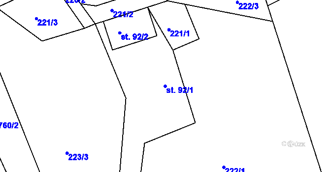 Parcela st. 92/1 v KÚ Chyjice, Katastrální mapa
