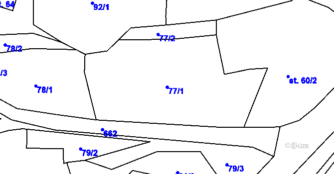 Parcela st. 77/1 v KÚ Chyjice, Katastrální mapa