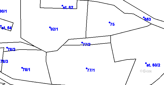 Parcela st. 77/2 v KÚ Chyjice, Katastrální mapa
