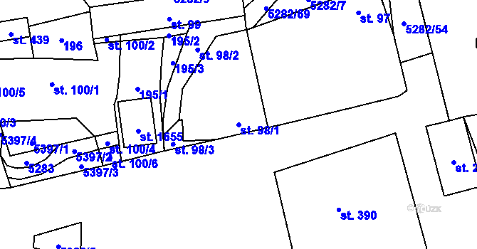 Parcela st. 98/1 v KÚ Chyňava, Katastrální mapa