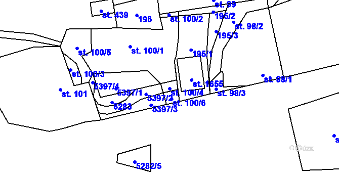 Parcela st. 100/4 v KÚ Chyňava, Katastrální mapa