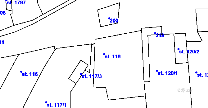 Parcela st. 119 v KÚ Chyňava, Katastrální mapa