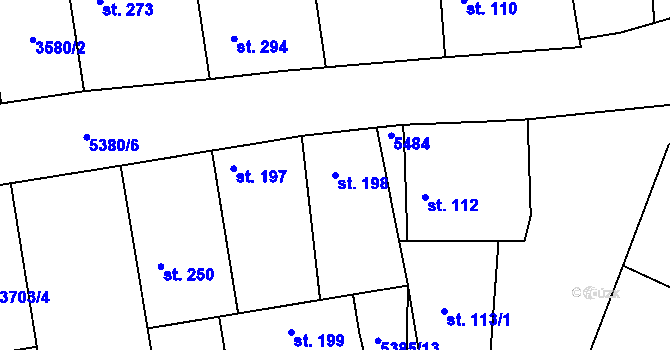 Parcela st. 198 v KÚ Chyňava, Katastrální mapa
