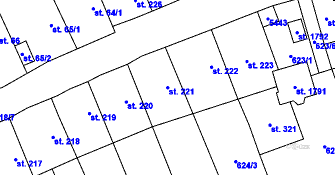 Parcela st. 221 v KÚ Chyňava, Katastrální mapa