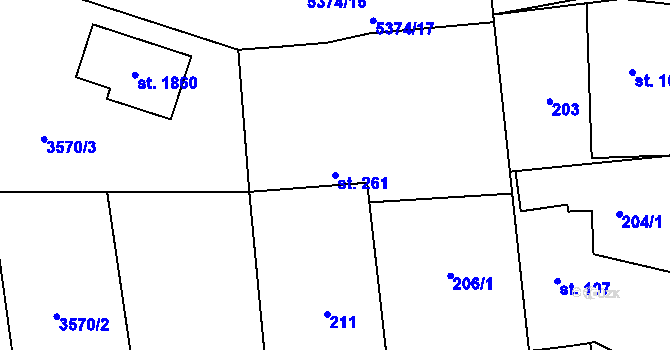 Parcela st. 261 v KÚ Chyňava, Katastrální mapa