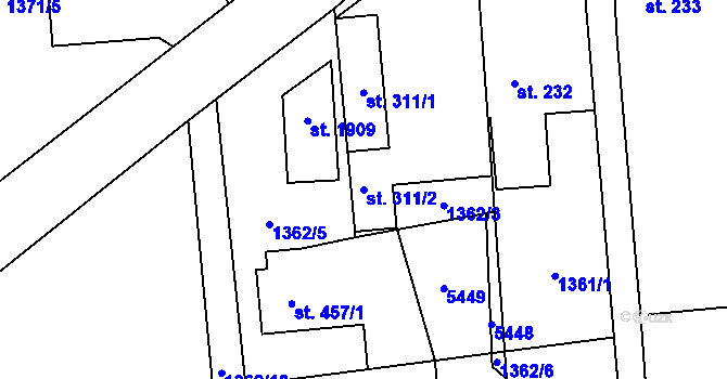 Parcela st. 311/2 v KÚ Chyňava, Katastrální mapa