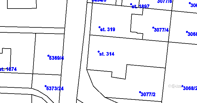 Parcela st. 314 v KÚ Chyňava, Katastrální mapa