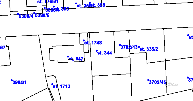 Parcela st. 344 v KÚ Chyňava, Katastrální mapa