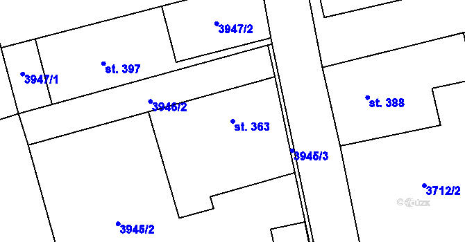Parcela st. 363 v KÚ Chyňava, Katastrální mapa