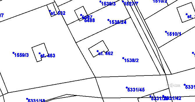 Parcela st. 462 v KÚ Chyňava, Katastrální mapa