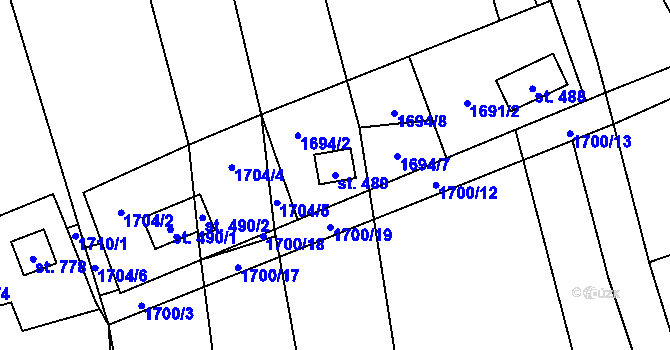 Parcela st. 489 v KÚ Chyňava, Katastrální mapa