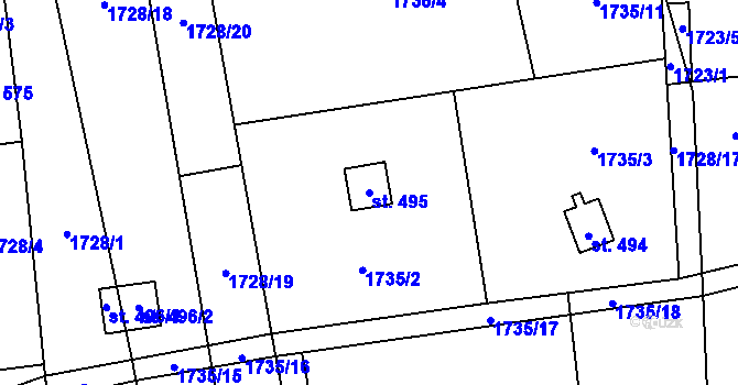 Parcela st. 495 v KÚ Chyňava, Katastrální mapa