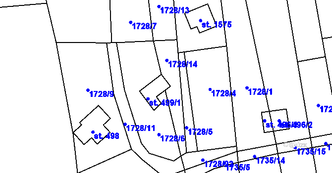 Parcela st. 499/2 v KÚ Chyňava, Katastrální mapa