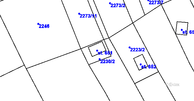 Parcela st. 651 v KÚ Chyňava, Katastrální mapa