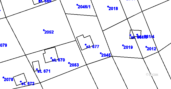 Parcela st. 677 v KÚ Chyňava, Katastrální mapa