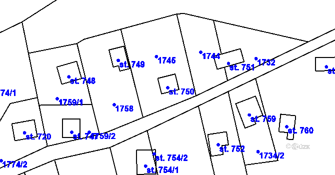 Parcela st. 750 v KÚ Chyňava, Katastrální mapa