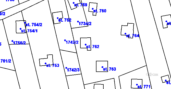 Parcela st. 762 v KÚ Chyňava, Katastrální mapa