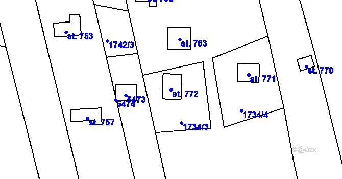 Parcela st. 772 v KÚ Chyňava, Katastrální mapa