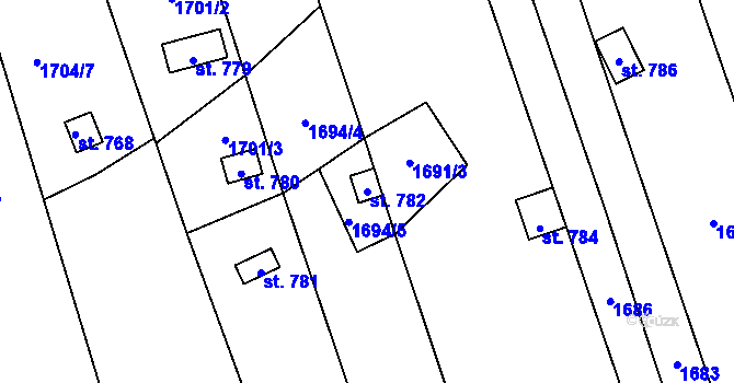 Parcela st. 782 v KÚ Chyňava, Katastrální mapa