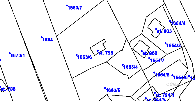 Parcela st. 795 v KÚ Chyňava, Katastrální mapa