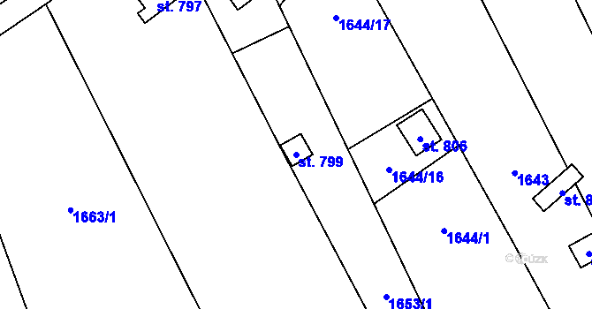 Parcela st. 799 v KÚ Chyňava, Katastrální mapa