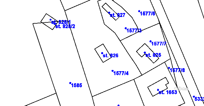 Parcela st. 826 v KÚ Chyňava, Katastrální mapa