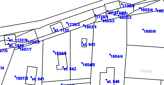 Parcela st. 843 v KÚ Chyňava, Katastrální mapa