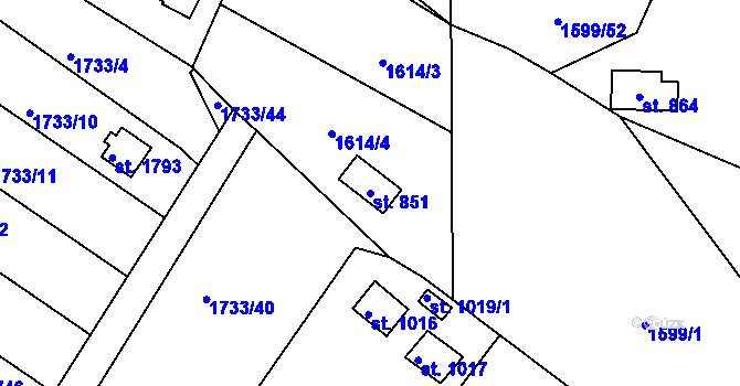 Parcela st. 851 v KÚ Chyňava, Katastrální mapa
