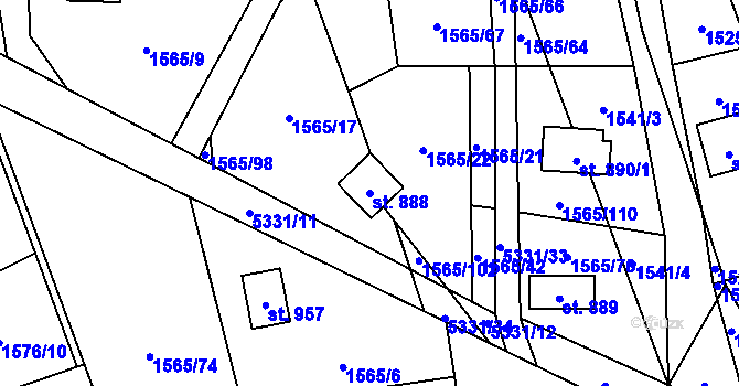 Parcela st. 888 v KÚ Chyňava, Katastrální mapa