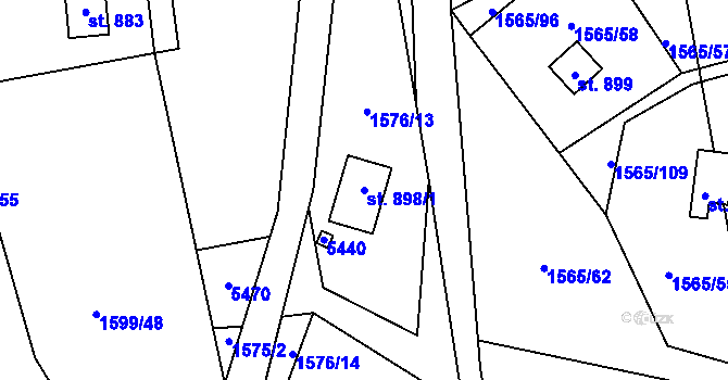 Parcela st. 898/1 v KÚ Chyňava, Katastrální mapa