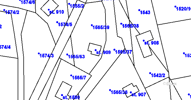 Parcela st. 909 v KÚ Chyňava, Katastrální mapa