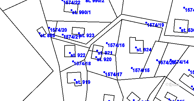Parcela st. 921 v KÚ Chyňava, Katastrální mapa