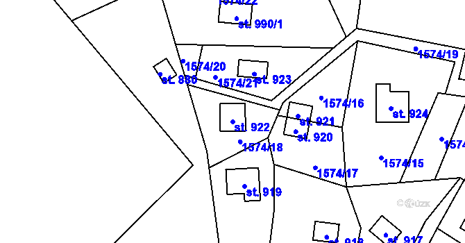 Parcela st. 922 v KÚ Chyňava, Katastrální mapa